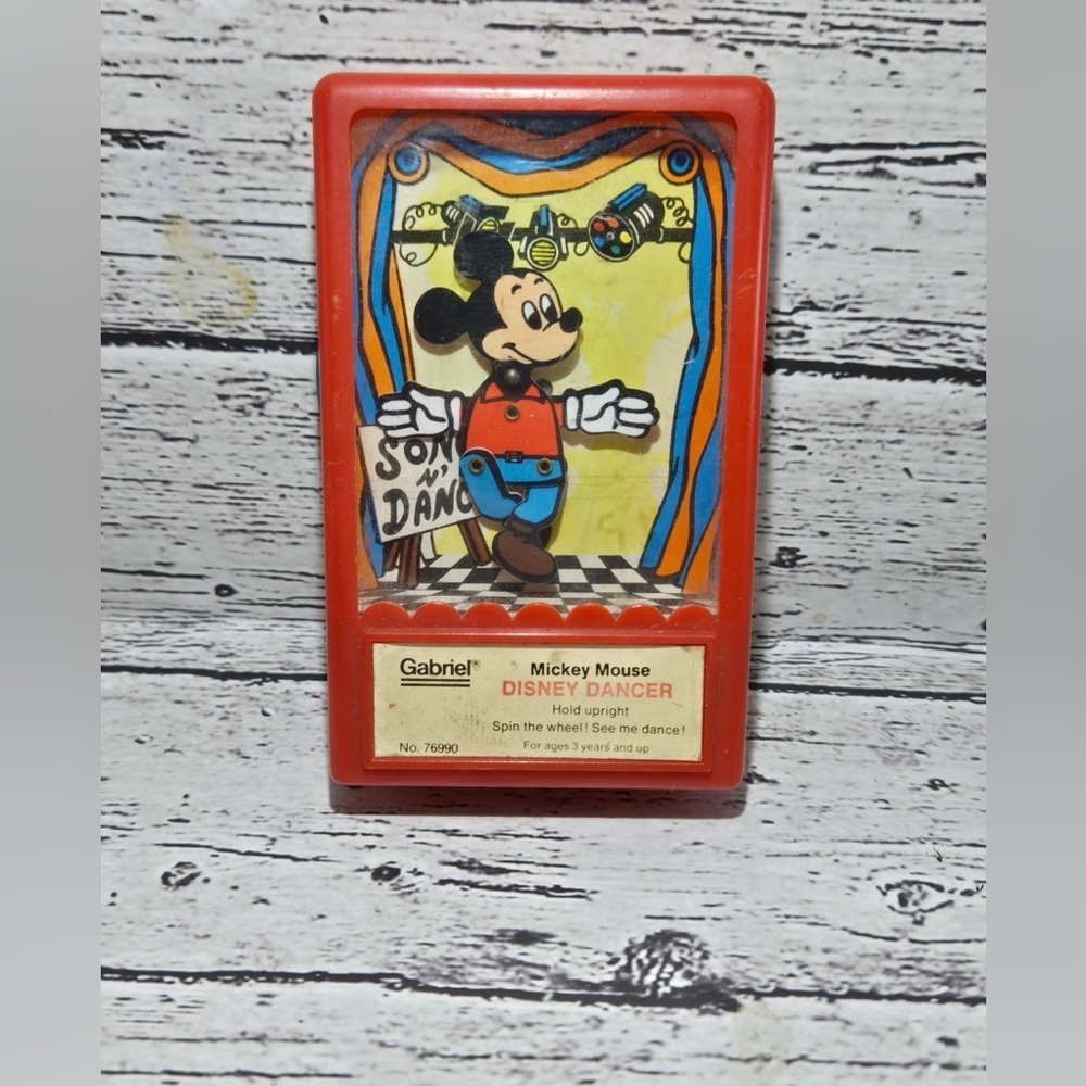 Mickey Mouse Vintage 1975 Disney Dancer Kohner Handheld Spinner Toy Red 3.5